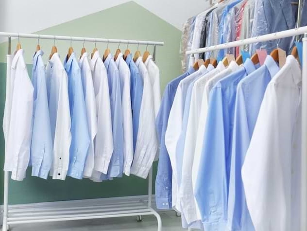 dry cleaning services, clothes on hanger